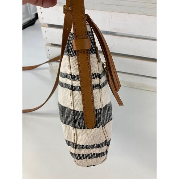 FOSSIL SMALL NAVY AND OATMEAL STRIPED CANVAS CROSSBODY BAG - Picture 10 of 15